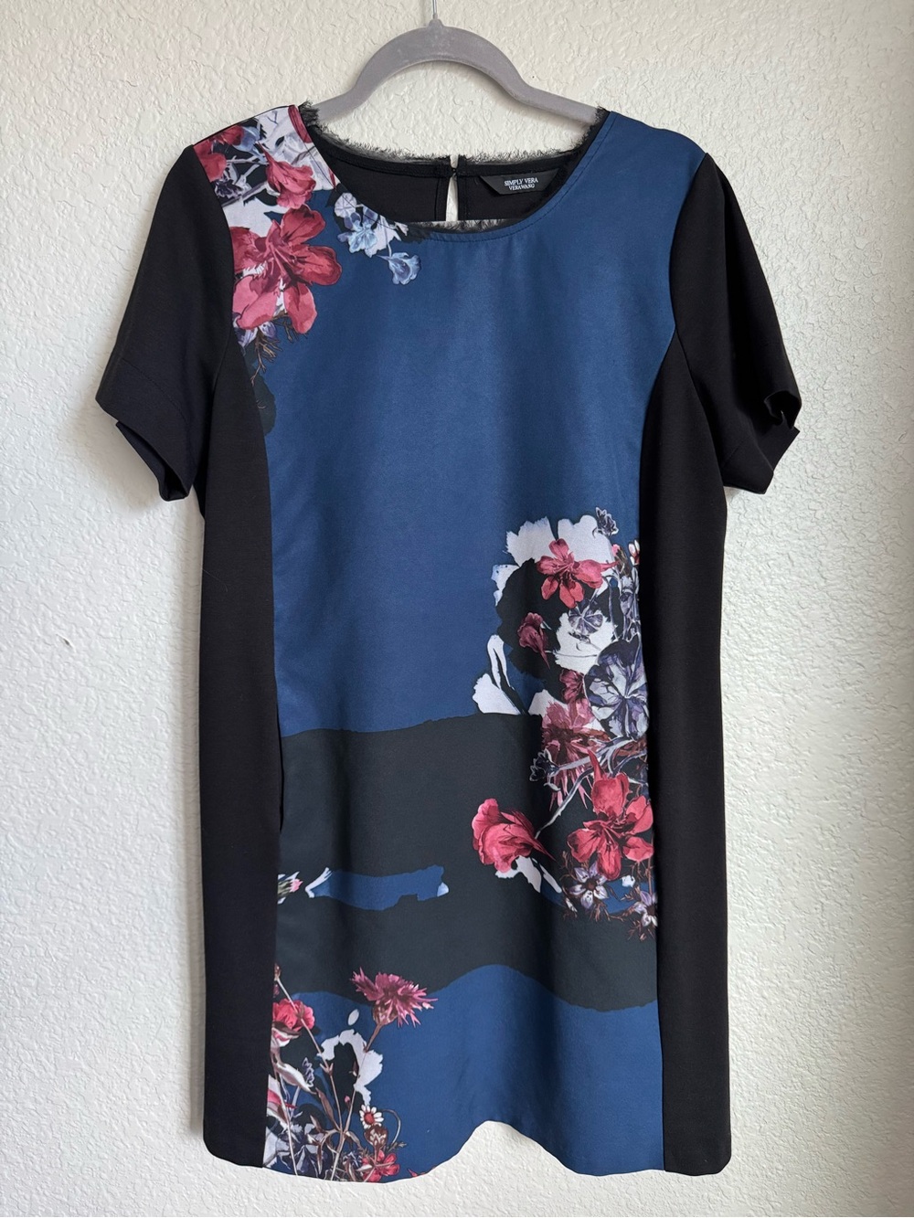 Vera Wang Black and Blue Floral Panel Dress
